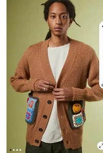 Urban Outfitters LC23 Crochet Pocket Cardigan Brown Size L NWT - Picture 1 of 5