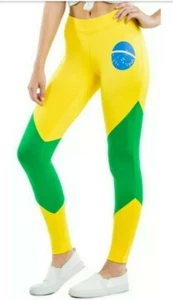 Tipsy Elves Damen Leggings Größe XLarge Brasilien Grün Gelb mit Logo  - Bild 1 von 9