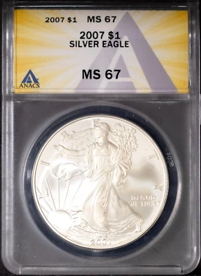 2007 $1 Silver American Eagle MS 67 ANACS # 7668343 + Bonus - Image 1 of 2