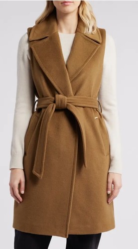 Cappotto donna Michael Kors senza maniche con cintura misto lana avvolgente Husk cammello taglia XXL