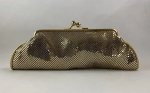 Whiting & Davis Gold Vintage Glomesh & Leather Handbag Chain Strap Gold Lining - Picture 1 of 19