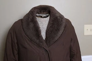 Vintage Eddie Bauer Faux Fur Collar Down Lined Womens Jacket Coat Brown Size M - Picture 1 of 10