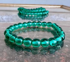 Perline di vetro ceco verde felce 6 mm 25 pezzi perline rotonde lisce Druk #GAR - Foto 1 di 4