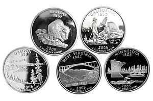 2005 S 5 Coin Year Set 50 States US Quarter 25c Gem Deep Cameo Proof 90% Silver - Picture 1 of 5