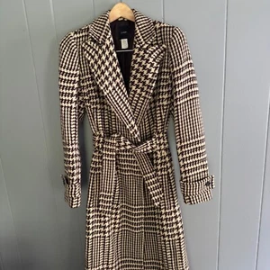J.Crew Wool Houndstooth Belted Long Coat Size 8 Modern Classic Tailored - Imagen 1 de 13