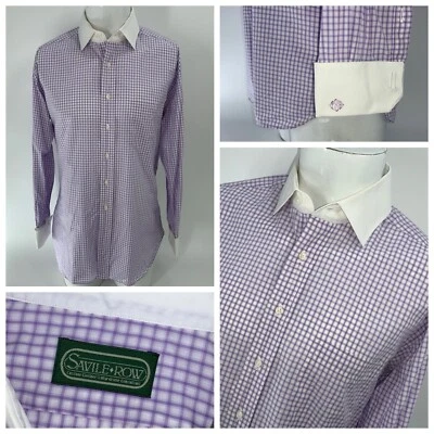 Savile Row French Cuff Dress Shirt 15.5 33 Purple White Check Cotton YGI X4-124 - Image 1 of 4