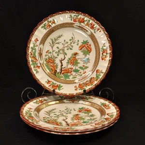 Spode Copeland 3 platos de cena 10 1/4" pintados a mano árbol de la India verde óxido 1955 - Imagen 1 de 17