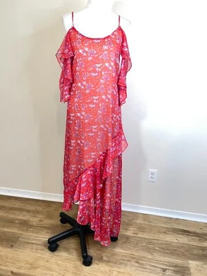 Maxi Vestido Adelyn Rae Para Mujer Hombro Frío Talla Pequeña Rosa Floral Volantes Foto 1 de 4
