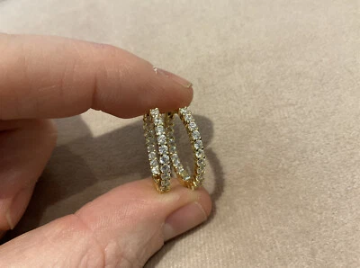 2.64 Carat Lab Created Diamond Round Cut Hoop Inlay Earrings 925 14k Gold Plated - Image 1 of 4