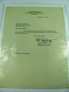1942 Letter Signature HK Hastings Major Aide De Camp Supply Service Gen Somervel - Picture 1 of 2