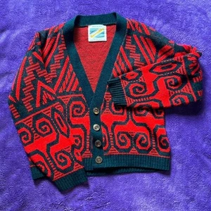 VINTAGE 1980's-90's, red, acrylic, button-down, v-neck kids cardigan - Picture 1 of 4