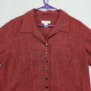 Christopher & Banks Top Womens Lg Red Plaid Snap Dress Shirt Career Cottagecore - Picture 1 of 12