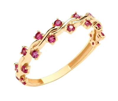 Anillo de eternidad estilo Art Deco creado en laboratorio diamante rubí oro amarillo de 14 k FN Foto 1 de 4