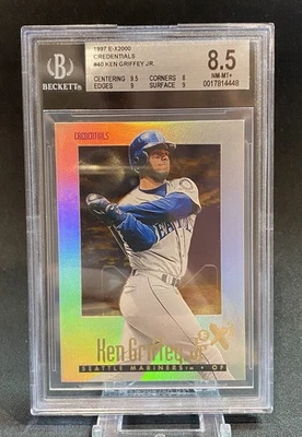 Ken Griffey Jr 1997 Skybox E-X 2000 credenciales #40 166/299 BGS 8,5 Marineros Salón de la fama Foto 1 de 2