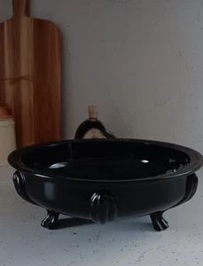 Vintage FOOTED BOWL Black ART DECO L.E. SMITH Amethyst 9.5" - Picture 1 of 6