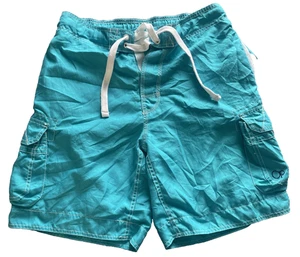 Vintage Ocean Pacific OP Hawaiian Shorts Aqua Blue Size Medium (32/34) - Picture 1 of 11