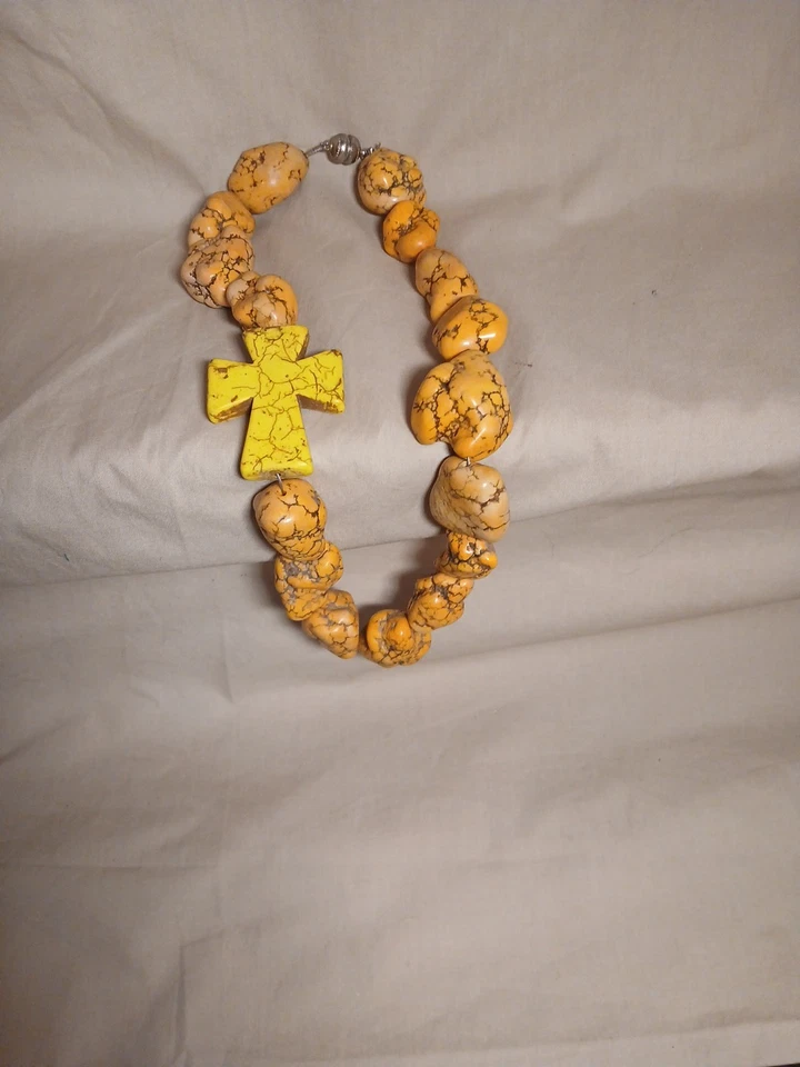 Коренастый желтый бирюзовый крест ожерелье - Изображение 1 из 4