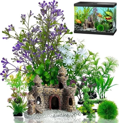 Aquarium Decorations Plants, 9Pcs Artificial Fish Tank Plants and Rock Decor - image 1 of 4