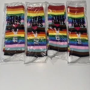 T-Mobile Tuesdays Adult Size S/M Rainbow LOVE Colorful Crew Socks - 4 Pairs New - Picture 1 of 9