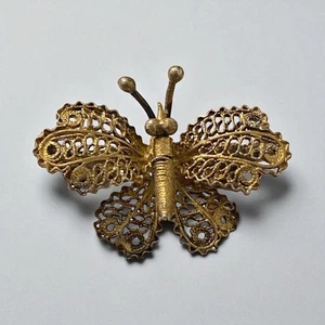 Vintage Gold Filigran Schmetterling Flügel Brosche Anstecknadel 800 Silber 3/4 Zoll - Bild 1 von 6