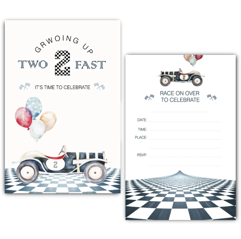 Juego de 30 Invitaciones de Fiesta de 2º Cumpleaños "Dos Rápidos" con Sobres para Niños Foto 1 de 4