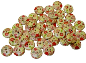 10 Holzknöpfe Blume Herz 15 mm Knöpfe Holzz  Basteln Scrapbooking bunt nähen - Bild 1 von 1