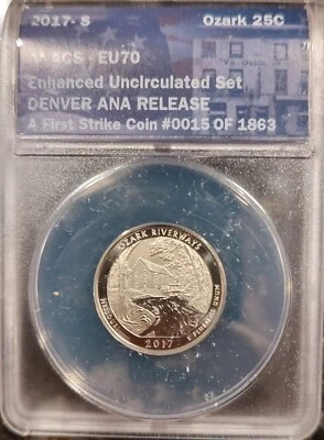2017 S Ozark Riverways Enhanced Uncirculated Quarter ANACS EU70 First Strike Lab - Image 1 of 2