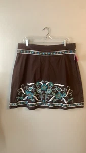 Heart Soul   Brown/Turquoise Embroidered Skirt  Size 13 Jr - Picture 1 of 12