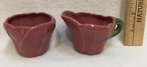 Rosemeade Creamer Sugar Bowl Pottery Pink Tulip Flower Dusty Rose Color Vintage - Picture 1 of 5