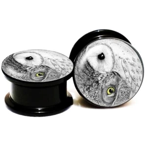 COPPIA tappi per orecchie Yin Yang Owl acrilico misura a vite misuratori per orecchie tunnel per carne 2 g - 1" - Foto 1 di 1