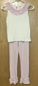 Matilda Jane Girls 2pc Tank Top Eyelet & Ruffle Leggings Pink White 12 2014 - Picture 1 of 3
