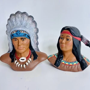 INDIANER INDIANER HÄUPTLING MÄNNLICH & WEIBLICH SET PROVINZFORM KERAMIK STATUEN - Bild 1 von 12