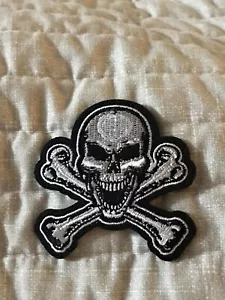 Skull Bones White Patch Motorcycle Blue Vest Flames Biker Brand New Wear #B* - Picture 1 of 2