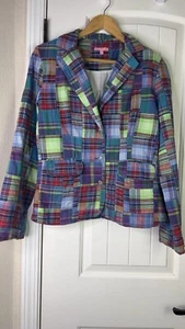 Y2k 90's Blazer Madras Plaid Patchwork Women's Sz 8/M Preppy Academia Golf Club - Picture 1 of 13