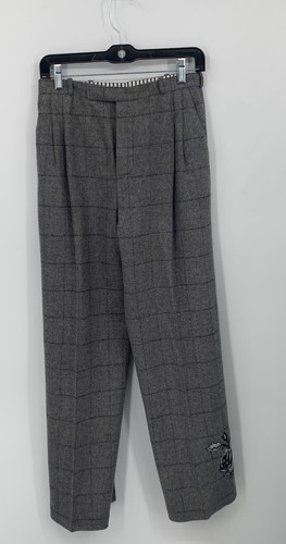 Abito donna Givenchy grigio a quadri gamba larga paillettes ricamo floreale pantalone tg XS