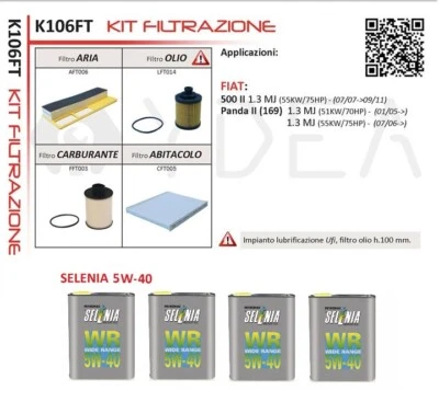 Kit Tagliando Fiat 500 II 1.3 multijet 55kw dal 2007 + 4L SELENIA 5W40 - Image 1 of 2
