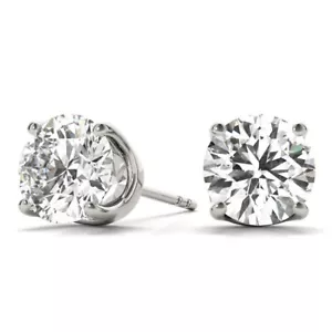 D/VVS Lab Grown Round Diamond Crown Prong Set Stud Earring in Gold & Platinum - Picture 1 of 47