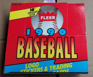 1990 Fleer Baseball Cello Box 24 Packs- 33 Cards & 3 Stickers Per Pack