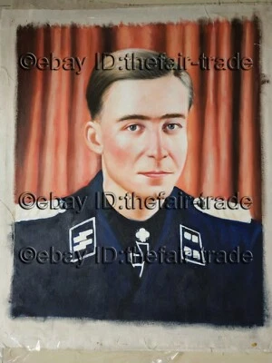Pintura al óleo pintada a mano a color de la Segunda Guerra Mundial Joachim Jochen Peiper artículo de cosas de la Segunda Guerra Mundial Foto 1 de 2