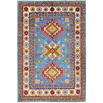 3'4"x5' Blue Kazak with Tribal Medallions Design Hand Knotted Wool Rug R347 - Image 1 of 4