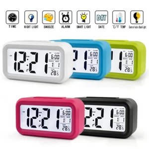 Digital Bedside LED Snooze Alarm Clock Time Temperature Day/Night Modes Clock UK - Picture 1 of 18
