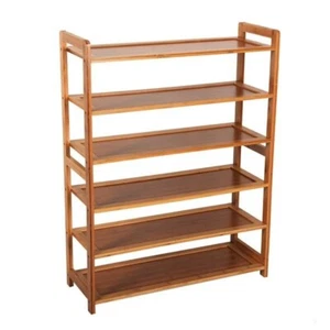 Concise Rectangle 6 Tiers Bamboo Shoe Rack Wood Color - Picture 1 of 4