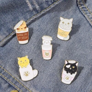 Coffee Cat Enamel Pin Cafe Cup Cats Lapel Backpack Cute Pins Birthday Gifts - Picture 1 of 10