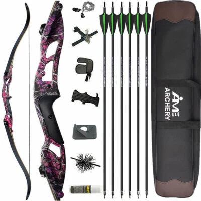 56'' Archery Takedown Recurve Bow 30-50lbs Carbon Arrow Bow Bag Hunting Shooting - Image 1 of 4
