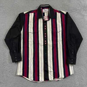 Vintage Roper Shirt Mens Large Striped Long Sleeve Pearl Snap Western Aztec USA - Picture 1 of 13