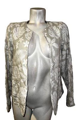 Nueva Chaqueta TAHARI Para Mujer Talla S Beige Blanco Floral Hoja Lino Algodón Blazer Abierto Foto 1 de 4