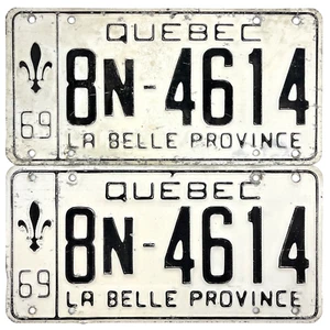 Par de placas 1969 Quebec 69 Canadá 8N-4614 par a juego decoración de garaje - Imagen 1 de 3