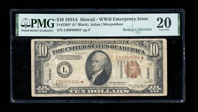 DBR 1934-A $10 FRN Hawaii STAR Fr. 2303* PMG VF-20 Serial L00980904* - Image 1 of 2