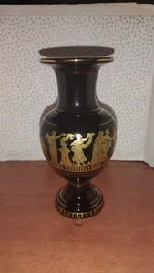 Vintage Greek Handmade Dark Blue Cobalt Vase Ceramic 24k Gold - Picture 1 of 15