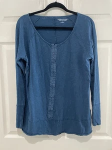 Camisa para mujer Soft Surroundings manga larga talla mediana estilo verde azulado 100 % algodón” - Imagen 1 de 9